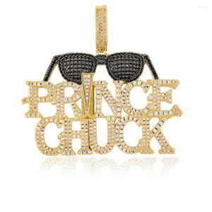 Anhänger Halsketten JINAO PRNCE CHCK Sonnenbrille mit Tenniskette Goldfarbe Iced Out CZ gepflastert Hip Hop Charm Schmuck Geschenk für Sie oder Ihn