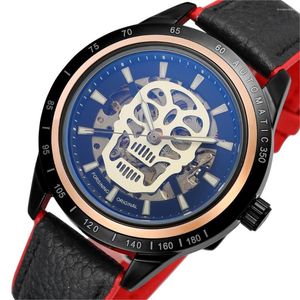 Relógios de pulso para o design da motocicleta design transparente de cinturão preto genuíno de esqueleto à prova d'água de relógios automáticos de relógios de topo