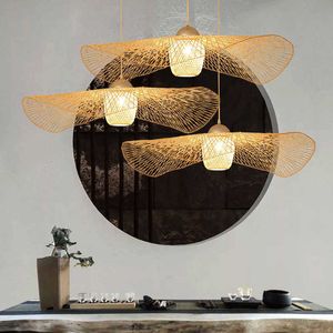 Luci Nuova lampada a sospensione giapponese Luci in rattan di bambù Paralume Cap Plafoniera E27 lampade ciondolo soffitto corridoio ristorante dell'hotel 0209