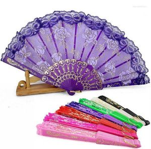 Parti Favor 100 PCS Çok Renkli Katlanır Çiçek Tasarımı Organza Dantel El Fan Gelin Düğün Malzemeleri Hediye Hediyelik Eşya Toptan