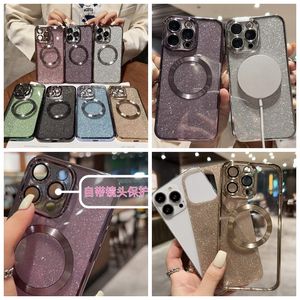 Luxury Bling Glitter Magnetic Phone Cases For Iphone 15 14 Plus Pro Max 13 12 11 CD Metallic Sparkly Paper Sparkle Plated Soft TPU Fine Hole Camera Lens Protector Skin