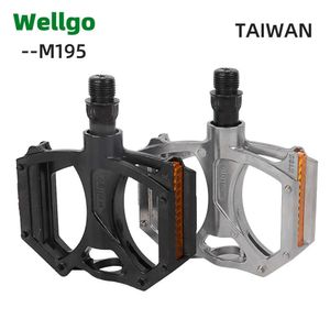 Cykelpedaler Wellgo Road Cykel MTB Cykelpedal M195 9/16 ALUMINIUM Legering 2 Lager Anti-Slip CNC Mountain Sealed BMX Folding Bicycle Parts 0208