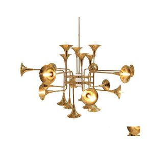 Pendant Lamps Post Modern 12/16/24 Head Light Lamp Delightfl Botti Flared Trumpet Gold Suspension Luminaire For Hall Room Drop Deliv Dh8Cg