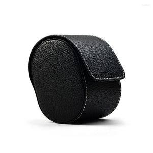 Titta på Boxes Bag Pu Leather Wrist Case med dragkedja resor Portable Jewelry Box Två lager av Cowhide Organizer Black