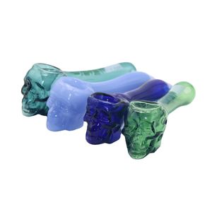 4 Colors Pyrex Oil Burner Pipes Thick Skull Smoking Hand Spoon Pipe 3.93 inch 100mm Tobacco Dry Herb For Silicone Bong Glass Bubbler Bongs
