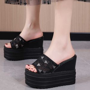 Wedge Slides Slippers Platform Summer Sequins Women Woman Bling Leather Beach Sandals Open Toe Casual Ladies Outdoor Shoes T