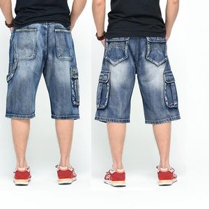 Mens Jeans Muiti Pocket Knee Length Denim Shorts For Men Summer Hip Hop Dance Loose Fit Man Baggy Cargo Jean Big SizeMens