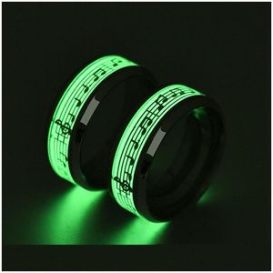 Band Rings 8mm Titanium Steel New Luminous Music Score Ring Jewets Partihandel Drop Delivery 202 DHVG5