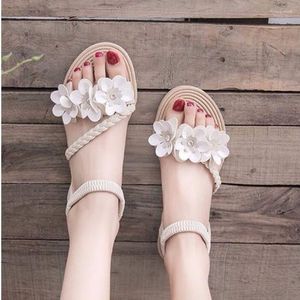 Sandals Summer For Women Slip-on Flat Shoes Female Flat-bottomed Gentle Flowers Wedding Open Toe Beach