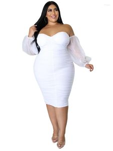 Plus storlek klänningar stor kvinnoklänning tätt nät veckad långärmad fettkvinnor kläder
