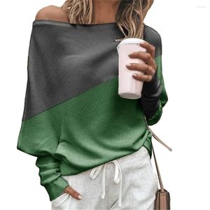 Women's T Shirts Fashion Spring Autumn Women T-Shirt Color Block Off Shoulder Loose Batwing Long Sleeve Tee Tops Shirt Female