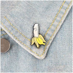 Pins Brooches Banana Brooch Pin Fruit Plant Penis Dick Organ Enamel Badge Meme Evil Wicked Adt Funny Cartoon Jewelry Women Friend W Dhdiy