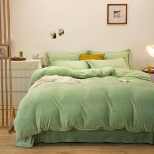 Set di biancheria da letto 150/180/200 cm verde chiaro corallo velluto lenzuolo copripiumino federa quattro pezzi autunno inverno set M045-1