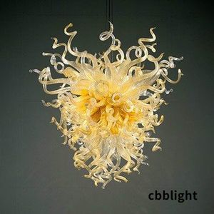 European American Handicraft Chandeliers LED -lampor CE UL Certifikat Handblåst glaskronkrona Gul färg 24*28/8*32 tum inomhus lyxig hängande fixtur LR486