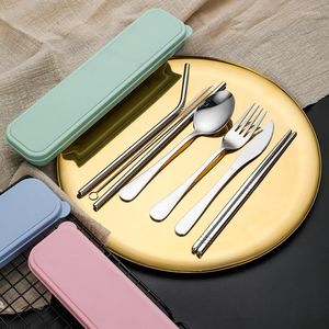 Dinnerware Sets 7-Piece Cutlery Set Portable Tableware Home Travel Stainless Steel Chopsticks Spoon Fork Knife Kitchen Utensils