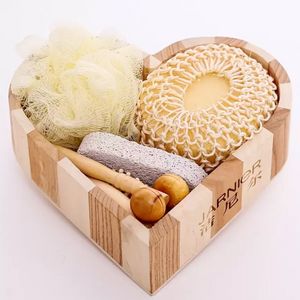 6pcs Promotional Wood Heart-shaped Gift Box Bath Accessory Sisal Sponge /comb Wooden/ Massage Brush/ Spa/Bath Gift ss0209