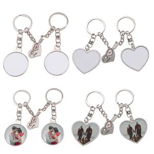 Party Favor Sublimate Blank Couple Keychain Heat Transfer Printing Round Heart Keychain Pendant DIY Gift Keyring