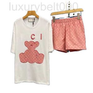 Women's Tracksuits designer Fashion trend brand cotton shirts pink bear embroidery printing 2 pcs sets suit RVPZ