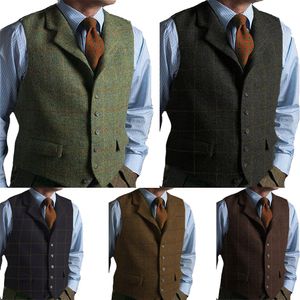 Giubbotti da uomo Green casual Gentleman Plaid Soft Wool Gret Tweed Business Coffee Waistcoat per Man Wedding Party 230209