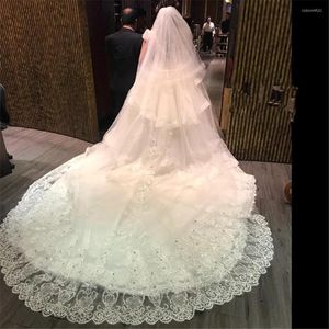 VEILS BRIDAL CASEMA LONGO BIG LACE EDGE APPLICE APPLICE DOBRA CAMINHER