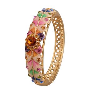 Bangle Cloisonne Pulseira Moda Feminina Retro Han Edição Escavada Largo Esmalte Banhado A Ouro Jóias Presentes