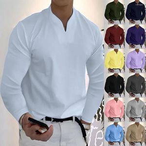 Men's T Shirts Large Size Sports Men T-Shirts Oversized S-5Xl Long Sleeve Solid Cotton Pocket Autumn And Winter V-Neck Men'S Top