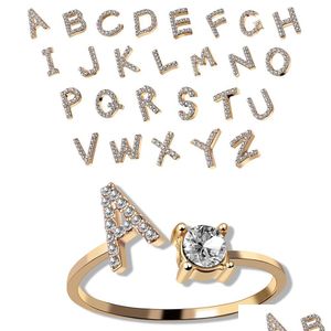 Solitaire Ring Gold Color Inglês Letras de cristal anéis iniciais