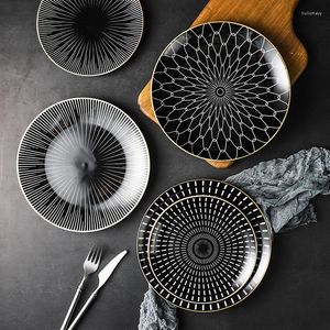 Tallrikar Marocko Style Ceramic Breakfast Plate Geometric Design Western Steak Flat Dishes Pasta middagar med guldf￤lg