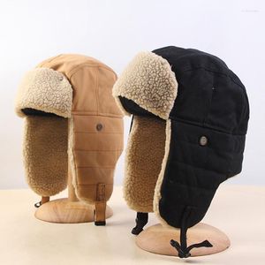 Berets Winter Ushanka Russian Hat Men Women 2023 Unisex Warm Bomber Hats Fleece Earflap Wool Trapper Thicken Windproof Snow Ski Cap