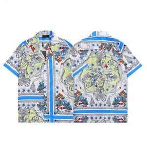 Camisa de grife masculino Moda geométrica Camisa de boliche havaiana Camisa casual masculino Slim Manga de manga curta Versátil Camiseta M-3xl