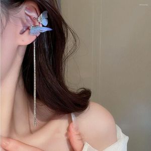 Schiena orecchini stile coreano donna strass viola farfalla nappa clip orecchio ragazza temperamento personalità semplice