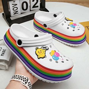 Sandals Cute Cartoon Summer Rainbow Shoes Women Platform Sandals Comfortable Casual Women Clogs Beach Garden Shoes Woman zuecos mujer T230208