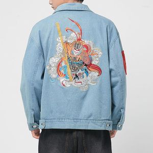 Men's Jackets MrGB Autumn Winter Embroidery Men's Denim Monkey King Large Size Chinese Style Male Coats Casual Retro Outerwear