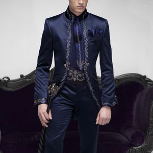 Men's Suits 2023 Tailor Made Italian Embroidery Navy Blue Men Slim Fit Groom Prom Tuxedo 2 Piece Male Blazer Jacket Pant