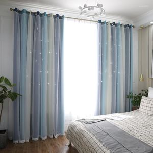 Curtain Double-Layer Hollow Out Star Thermal Insulated Blackout Curtains For Living Room Bedroom Shading Window Blinds Stitched