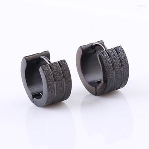 Hoop Earrings Fashion Frosted Small Huggie Stainless Steel Sand Surface Color Gold Black Wide Jewelry For Men Women