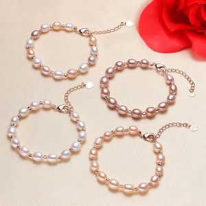 Strand 5-6mm små rispärlorarmband för kvinnor söta äkta blandade barockpärlor Elegant naturligt sötvatten