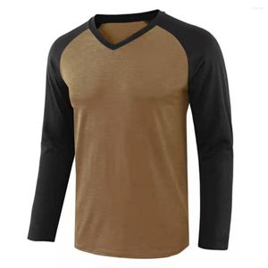 Camisetas masculinas 2023 Contraste de outono colorido raglan t-shirt homens longos tops básicos tshirt pullover spring spring roupas de tamanho grande
