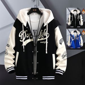 Kurtki męskie jesienne zima kurtka termiczna kurtka męska drukuj harajuku swobodny no gollarz płaszcz uliczny Hip Hop Patchwork Baseball Jackets 230208