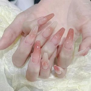 False Nails 24Pcs/Set Press On Fake Full Cover Artificial Nail Long Simple Beauty Tips Naked Pink French White Side