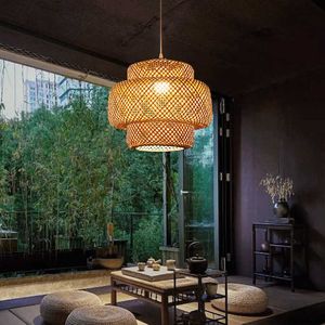 Chinese Hand Knitted Pendant Lights Bedroom Chandelier Dining Room Bamboo Lantern Restaurant Hanging Lamps For Ceiling 0209