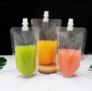 100ml-500mlスタンドアッププラスチック製ドリンクパッケージバッグ飲料ジュース用ミルクウェディングパーティーノズル付きドリンクポーチSN4302用パウチ