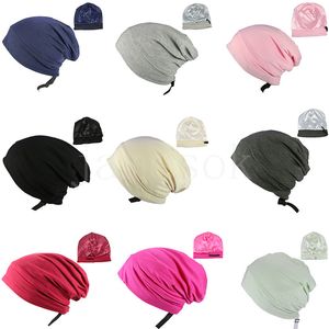 Capinho de seda cetim Capinho de cabeceira crescente Fiz de cabelo ajust￡vel gorro desleixado com toque macio de caldo de tecido Modal de tecido para dormir