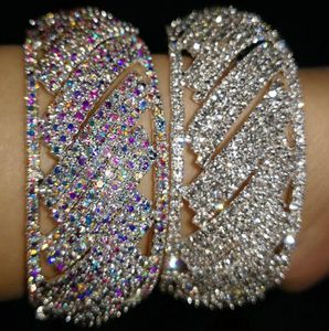 Bangle Clear Rhinestone Bracelet Statement Pageant Wedding Cuff For Women Full Bling Dancing Party JewelryBangle