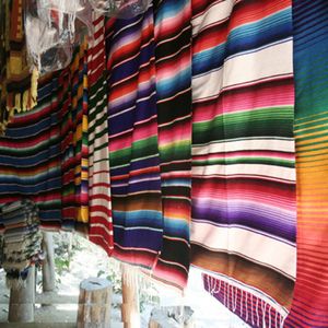 Blankets Mexican Serape Blanket Travel Striped Rainbow Beach Mat with Tassel for Beds Outdoor Picnic Sofa Cover Cotton Fleece 230209