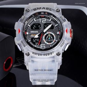 Montre-bracelets Smael Men LED Digital Watchs White Transparent Fashion Cool Outdoor Sports imperméables Watch for Military