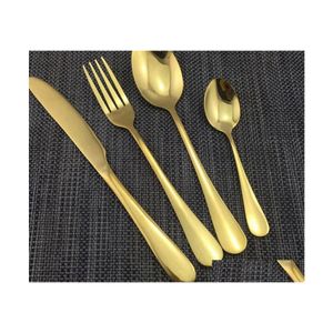 Dinnerware Sets 4 Piece/Set Gold Color Stainless Steel Tableware Knife Fork Teaspoon Luxury Cutlery Set Kka2313 Drop Delivery Home G Dhmlq