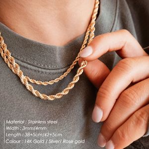 Rope Chain Necklace Stainless Steel Never Fade Waterproof Choker Men Women Jewelry Gold Color Chains Gif