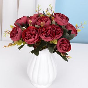 Decorative Flowers 6 Head Artificial Flower Peony Bunches Of Camellia Fake Home Decoration Pography Fleur Artificielle