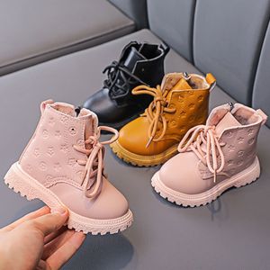 Sneakers Fashion Print Children Boots Winter Plush Ankle boots Warm Soft Bottom Leather Shoes for Toddler Baby Girls Non slip Kids 230209